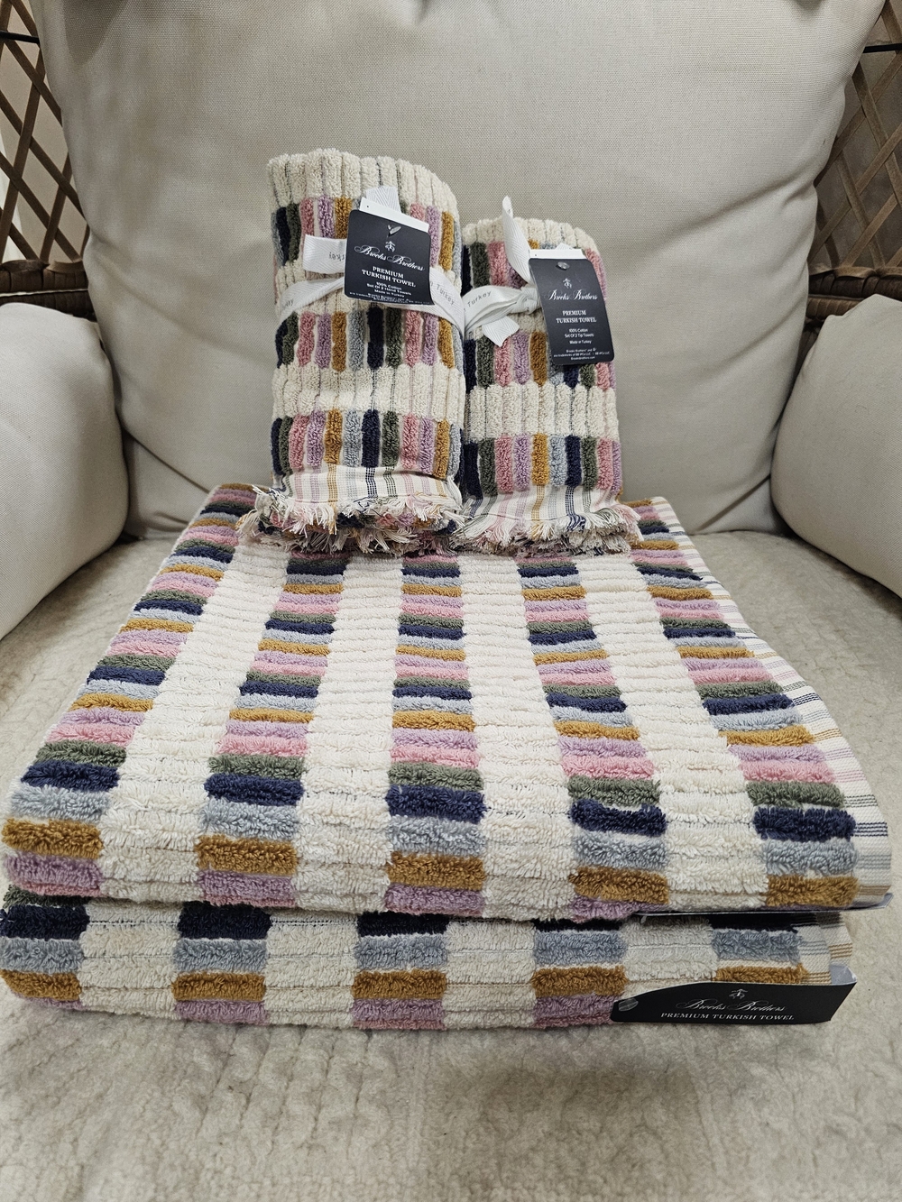 Brooks Brothers Cream Turkish Towel with Multicolor Stripes 6pc